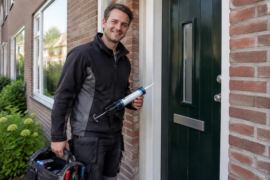 Vakman van Kitbedrijf Nieuwveen bij de voordeur van een woning